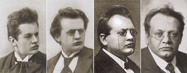 Max Reger (v.l.n.r.): 1890 Musikstudent, 1895 Klavierlehrer, 1907 Universitätsmusikdirektor, 1913 Hofkapellmeister